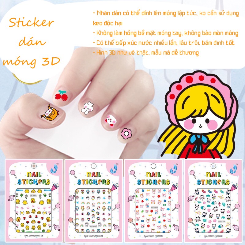 Z0683 Sticker dán móng 3D hoạt hình nhiều mẫu cho bé