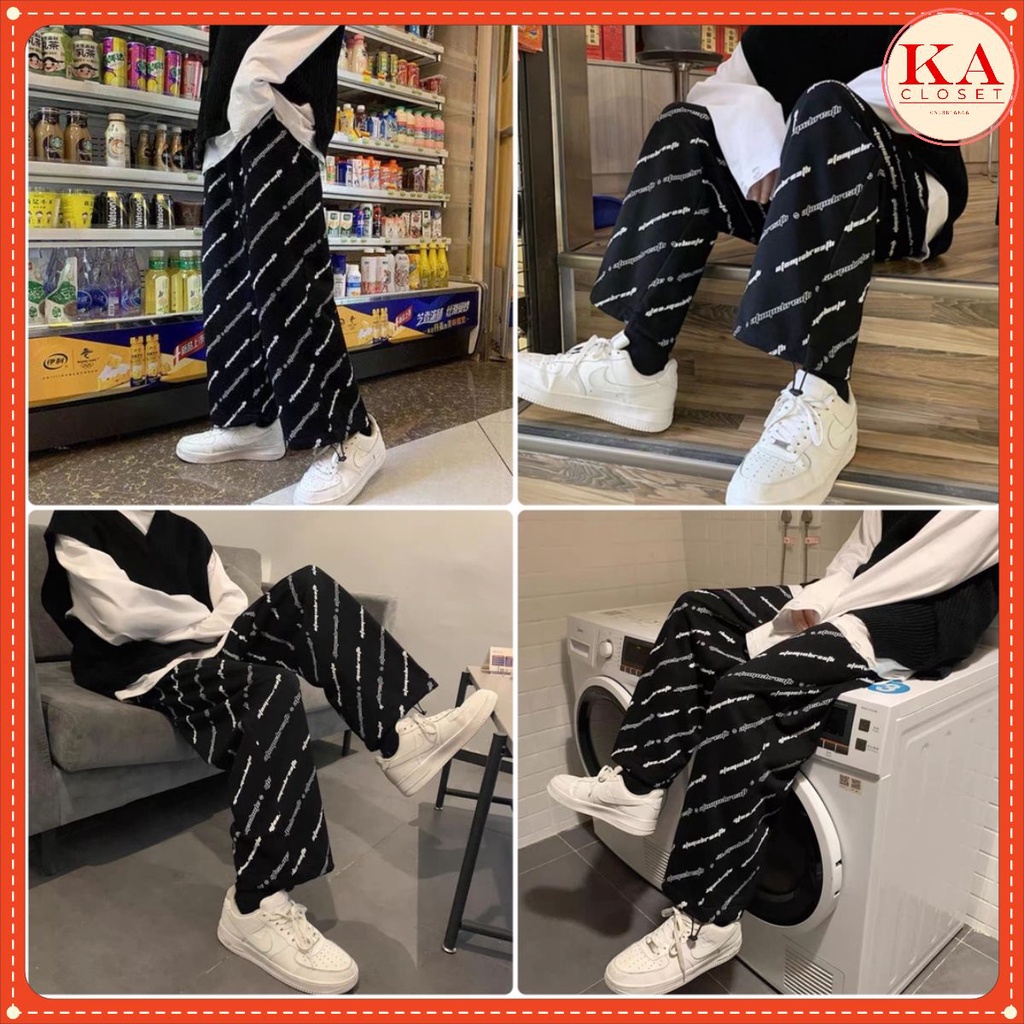 Quần jogger chữ chéo KA Closet chất nỉ ngoại hàng dầy nặng tay, có chốt gấu điều chỉnh, from ống rộng