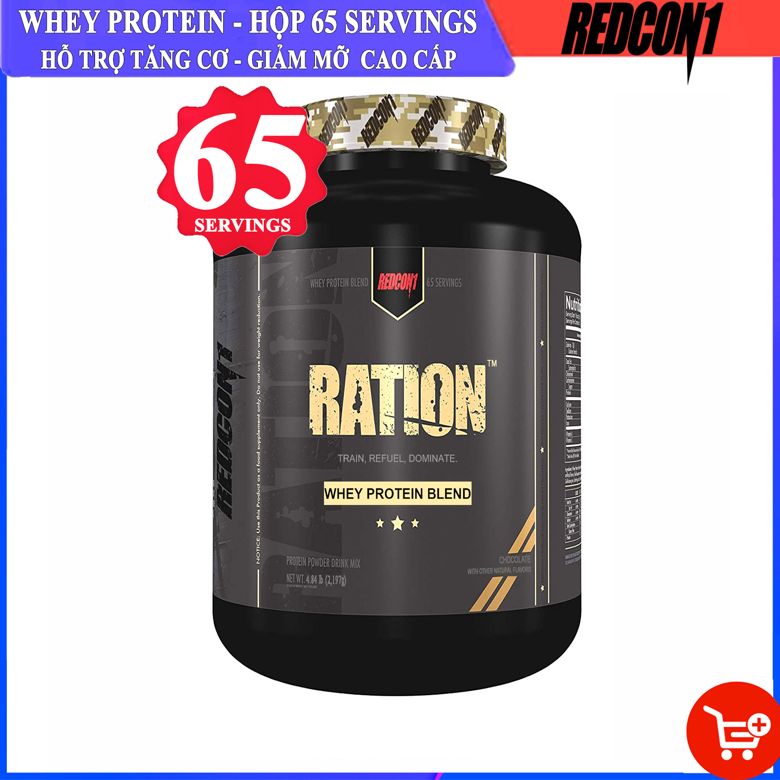 Sữa tăng cơ cao cấp ration của redcon1 hộp 65 serving hỗ trợ tăng cơ, giảm mỡ cao cấp - chính hãng bbt
