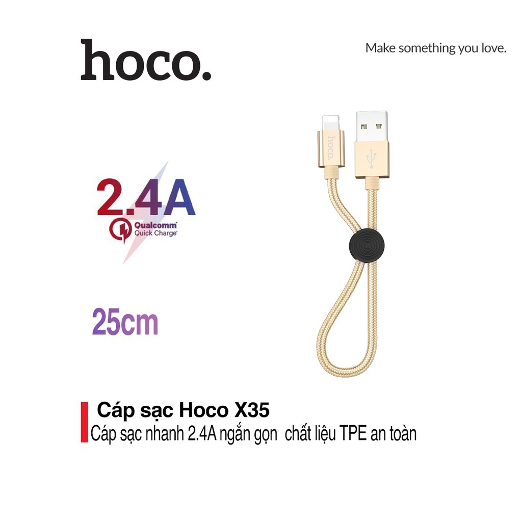 Cáp sạc nhanh 2.4A Hoco X35 chân Lightning chất liệu TPE cao cấp hỗ trợ truyền dữ liệu cho iPhone dài 25CM