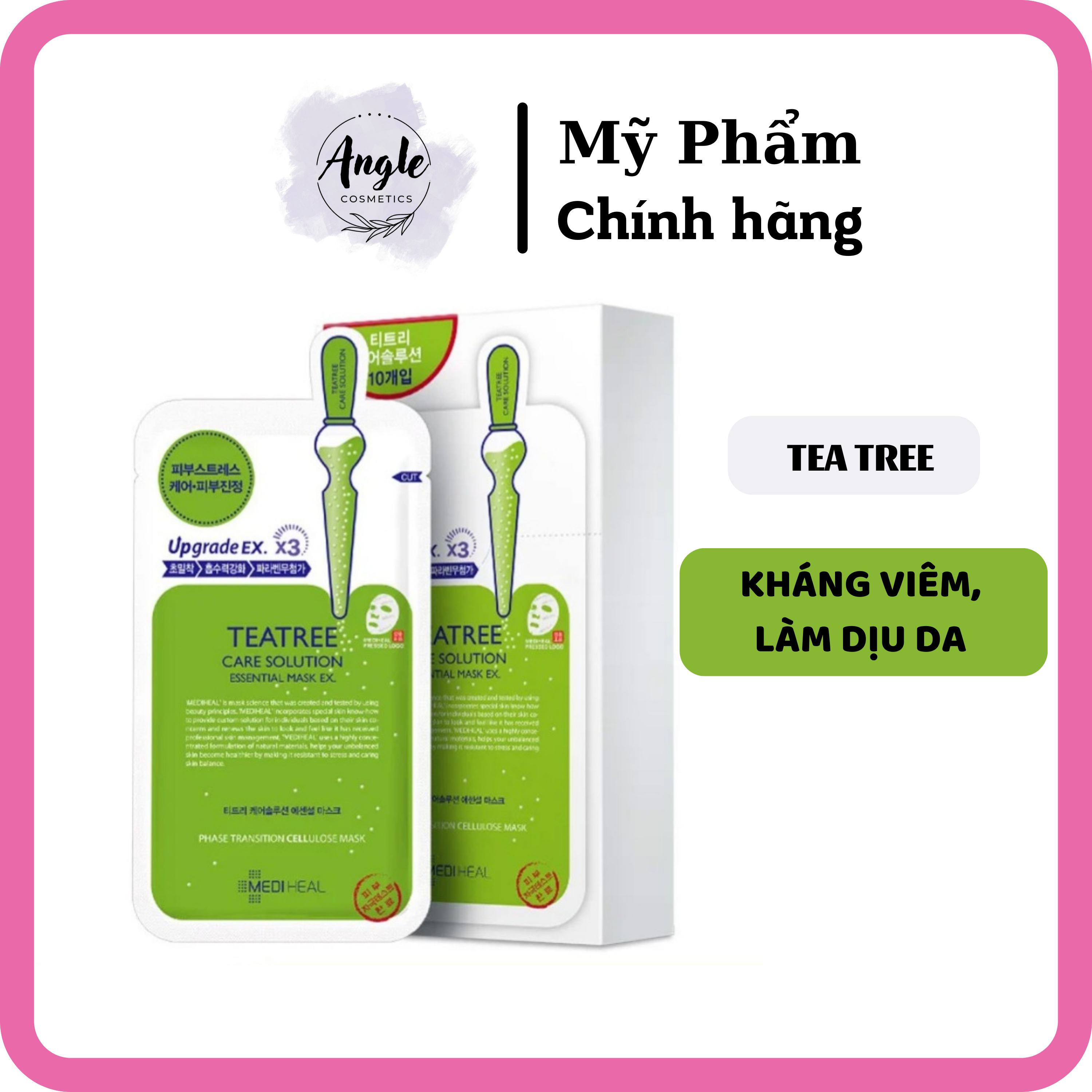 Hộp 10 Mặt nạ chứa tinh chất trà xanh ngăn ngừa mụn Mediheal Teatree Care Solution Essential Mask EX 24ml- Angle Cosmetics