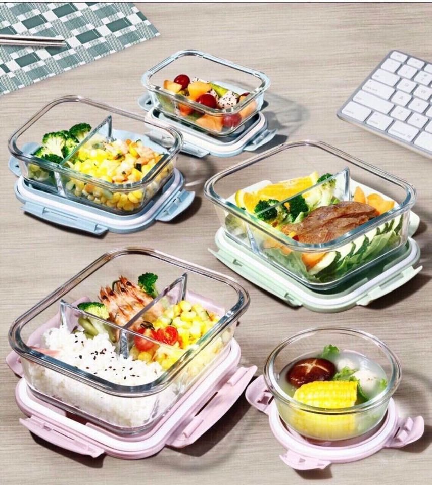 Hộp đựng thức ăn trưa 3 ngăn thuỷ tinh- thố thuỷ tinh 3 ngăn- hộp đựng cơm 3 ngăn