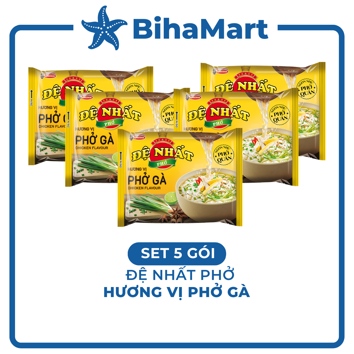 SET OF 5 PACKAGES - ACECOOK - De Nhat Pho Instant Noodle chicken flavor