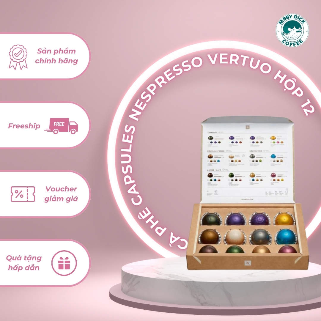 Hộp 12 viên cà phê Capsules Nespresso Vertuo, Cà phê viên nén, Máy pha cà phê tự động Vertuo
