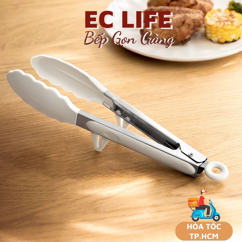 Kẹp gắp thực phẩm kẹp gắp thức ăn đa năng bằng silicon và Inox chống dính và chịu nhiệt cao EC Life 1109