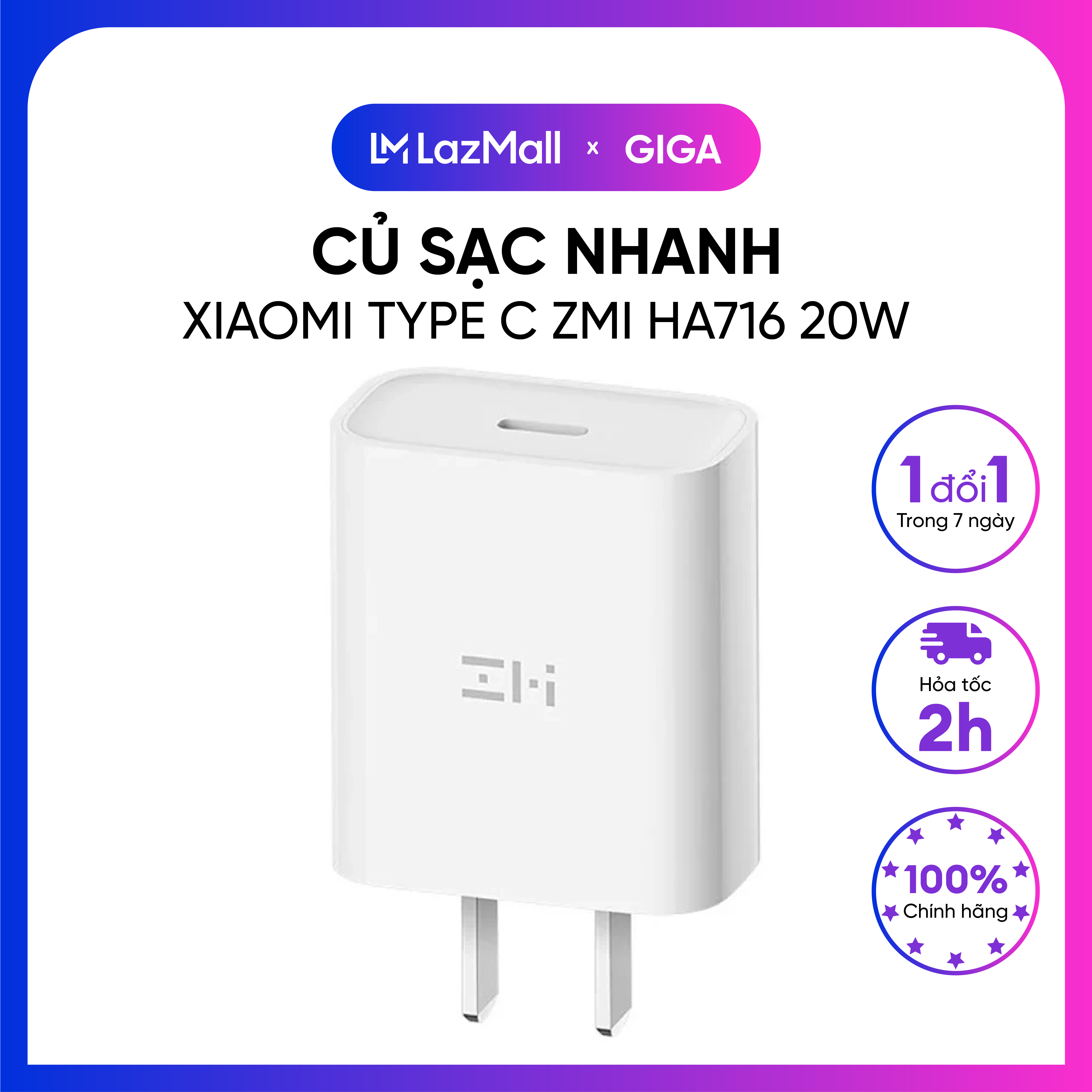 [ Hỏa tốc HN - HCM ]  Củ sạc nhanh Xiaomi type C ZMI HA716 20W