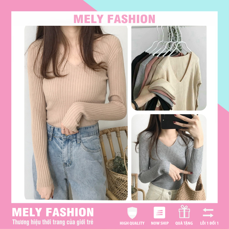 Áo len tăm nữ cổ V tim mềm mịn co giãn nhiều màu dễ phối đồ hàng Quảng Châu loại 1 AL02