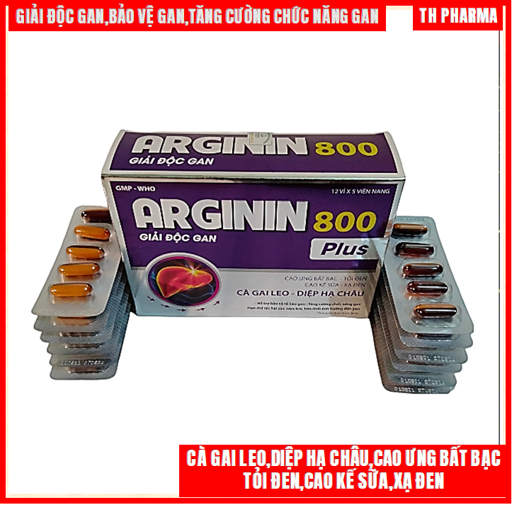 Viên Uống Giải Độc Gan Arginin 800 plus tỏi đen,cao ưng bất bạc, cà gai leo, xạ đen,diệp hạ châu, cao kế sữa- Hỗ trợ thanh nhiệt, giải độc gan, bảo vệ gan và tăng cường chức năng gan.-hộp 60 viên