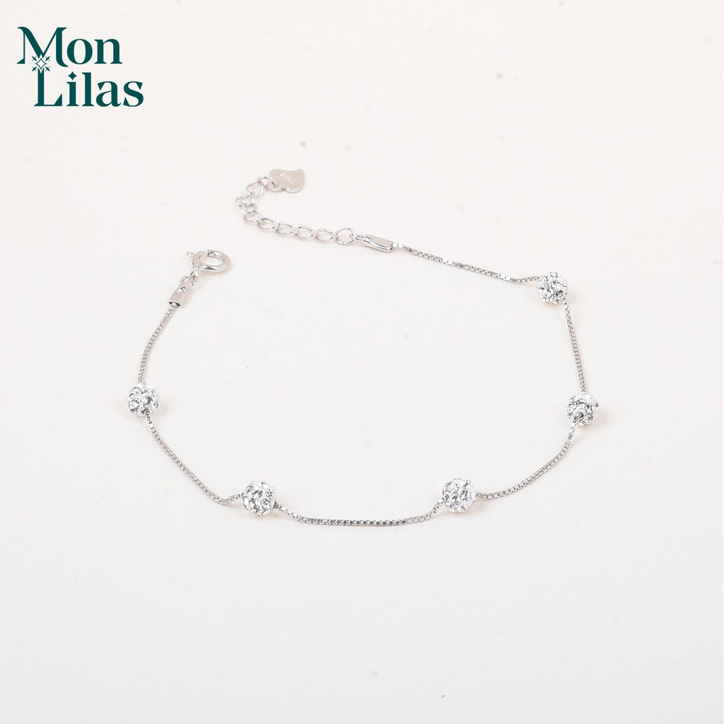 Lắc tay bạc mon lilas bi tròn đính đá jersey v062107