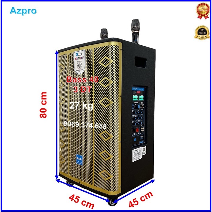 Loa Kéo Bluetooth chính hãng Azpro,AZ-559 Bass 40 thùng gỗ sần cao cấp,mẫu loa 3 đường tiếng cao cấp,mạch Reverb-10 núm chỉnh,Tặng 2 mic sét tần số