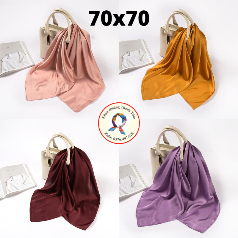 Khăn Lụa Vuông 70x70- Khăn Turban Badanda Nữ Công Sở Quàng Cổ Buộc Tóc Làm Áo Yếm Lụa Cao Cấp- Trơn màu không họa tiết