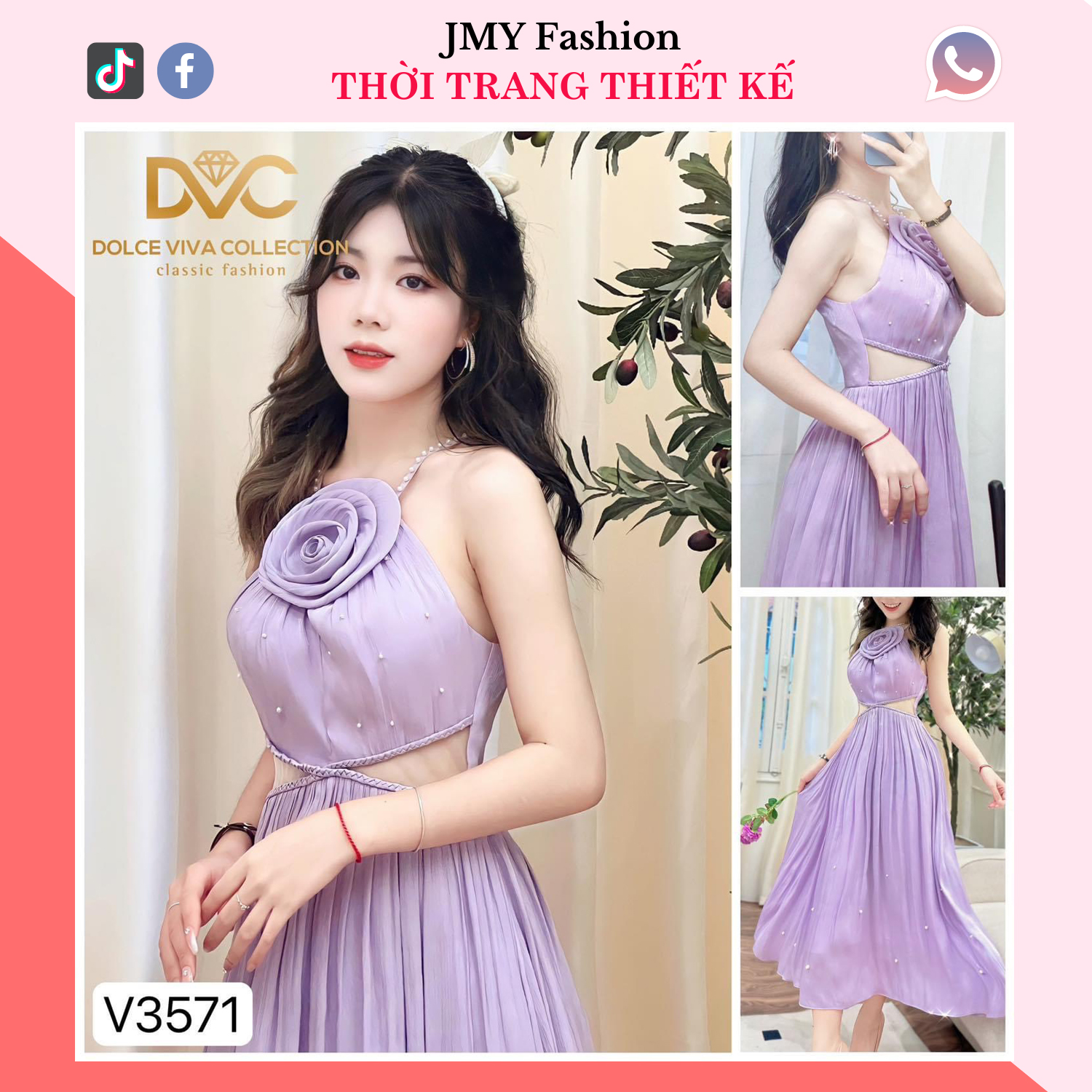 V3571 Váy maxi tím cổ yếm nữ tính váy đính hoa đi chơi đi biển siêu xinh