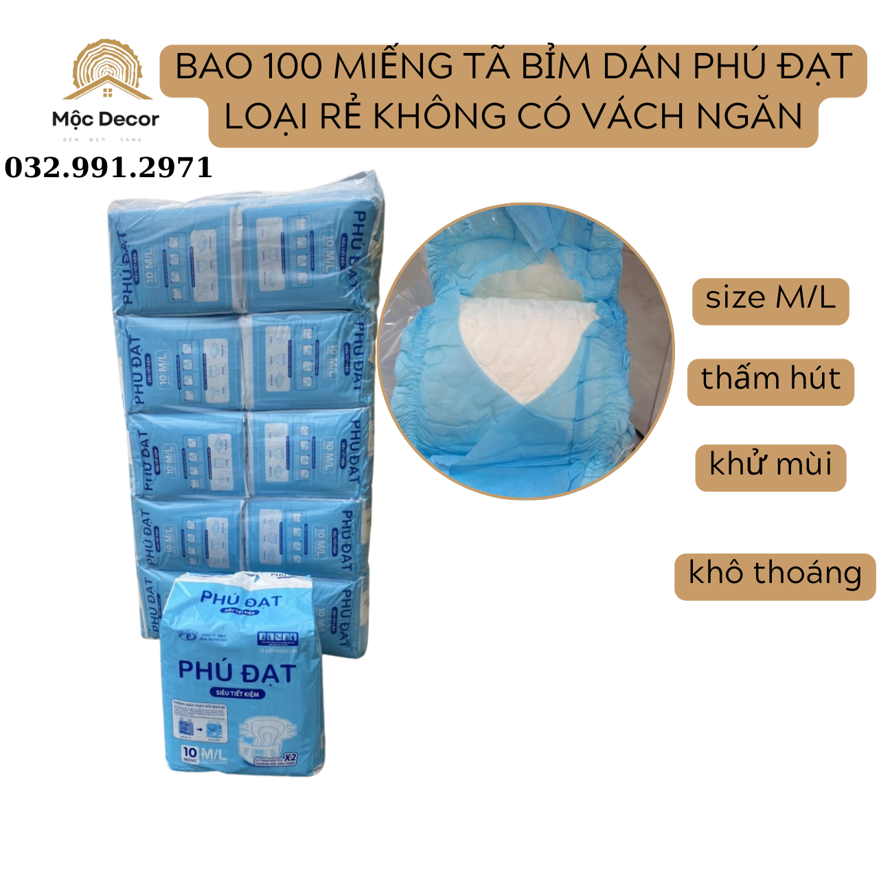 Combo 10 bịch bỉm dán người già Phú Đạt size M/L
