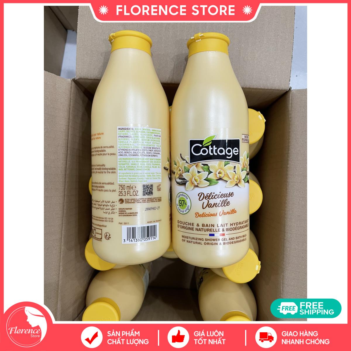 Mẫu mới sữa tắm trắng da cottage 750ml của pháp florence store