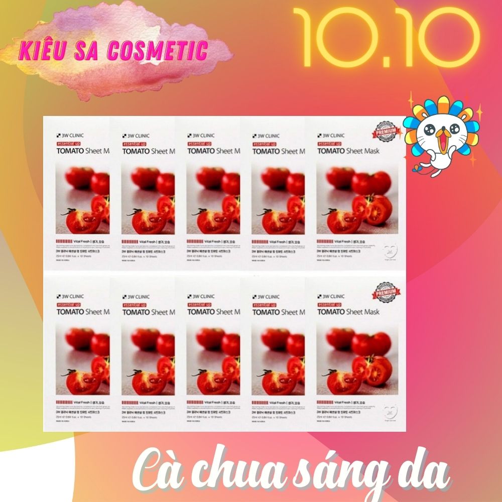 Hộp 10 Miếng Mặt nạ Cà Chua Cao Cấp 3W Clinic Essential Up Tomato 25mlx10