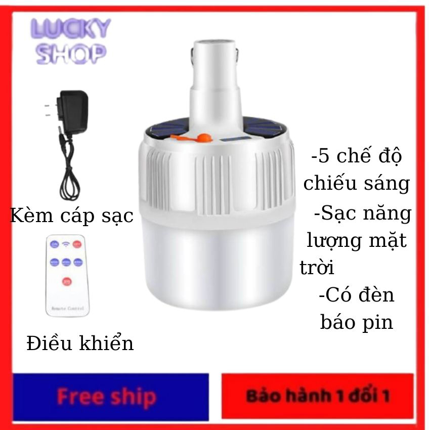 [Xả Kho 3 Ngày] Bóng Đèn Led Tích Điện Năng Lượng Mặt Trời-LucKy Shop T01-Có Điều Khiển Từ Xa - 5 Chế Độ Sáng-Sặc Pin Tiện Lợi-Dẽ Sử Dụng