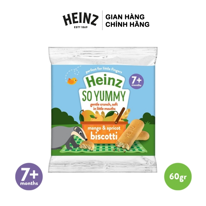 Bánh Quy Ăn Dặm HEINZ BISCOTTI Vị Xoài Và Mơ 60g (ít đường)  (Bé 7 tháng tuổi)-T2/2024