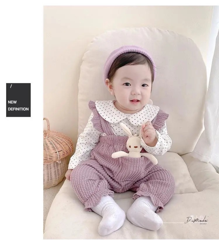 MIOCO Bộ body quần yếm áo dài tay trẻ em bé gái vải mềm hình thỏ màu tím L009