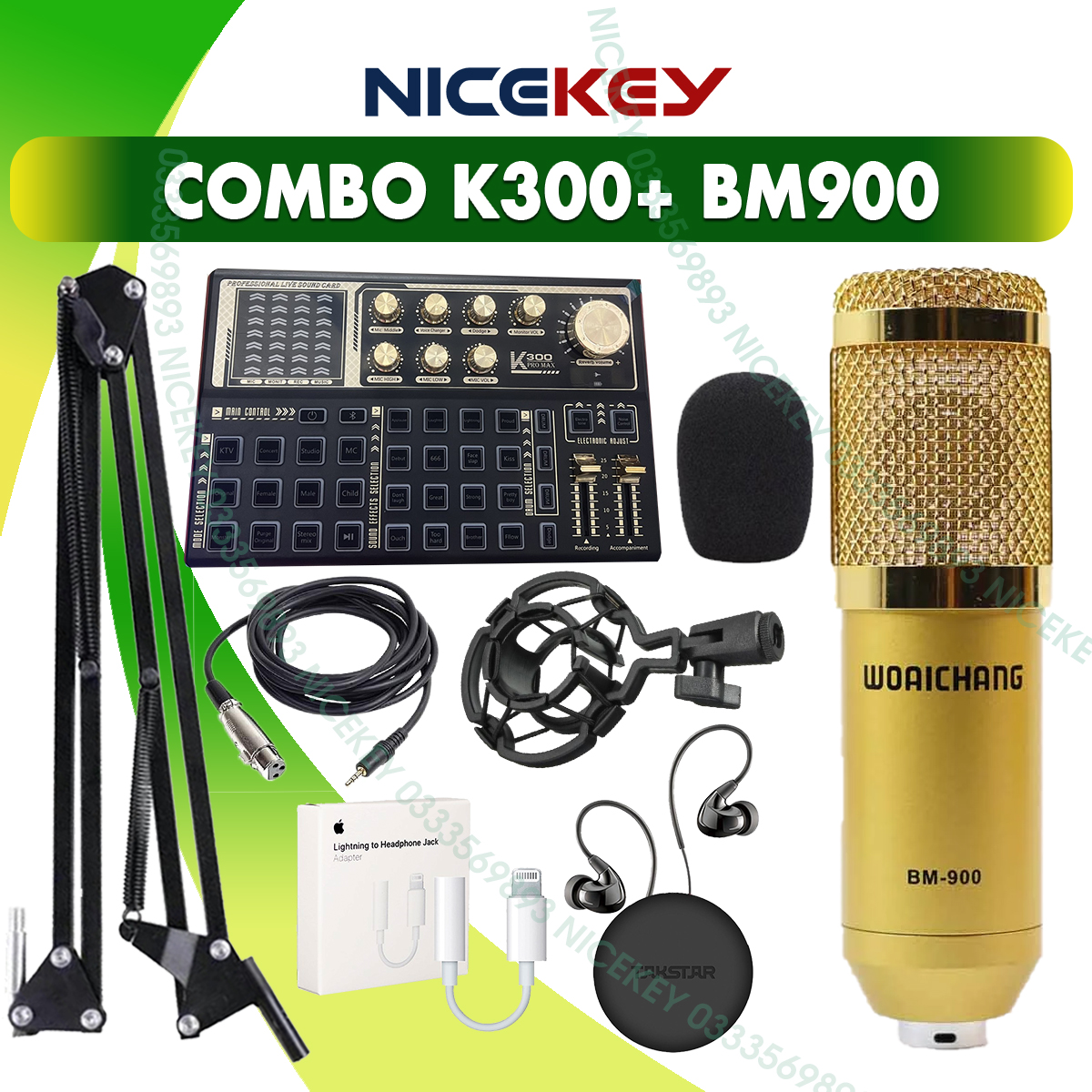 Combo soundcard k300, micro bm900 thu âm, livestream auto tun ⚡bh 1 năm⚡ giả giọng và các hiệu ứng cao cấp