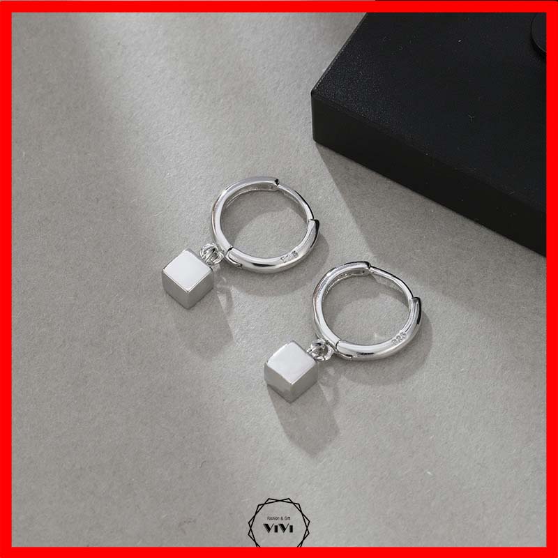 Bông tai bạc nam khuyên tròn cá tính 13mm Rosqua – khuyên tai ViVi_Gift