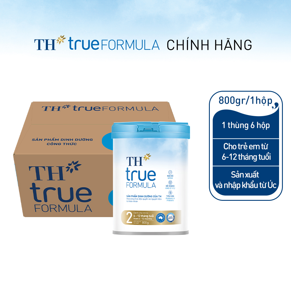 Thùng 6 hộp sản phẩm dinh dưỡng công thức cho trẻ từ 6 đến 12 tháng tuổi TH True Formula 2 800g