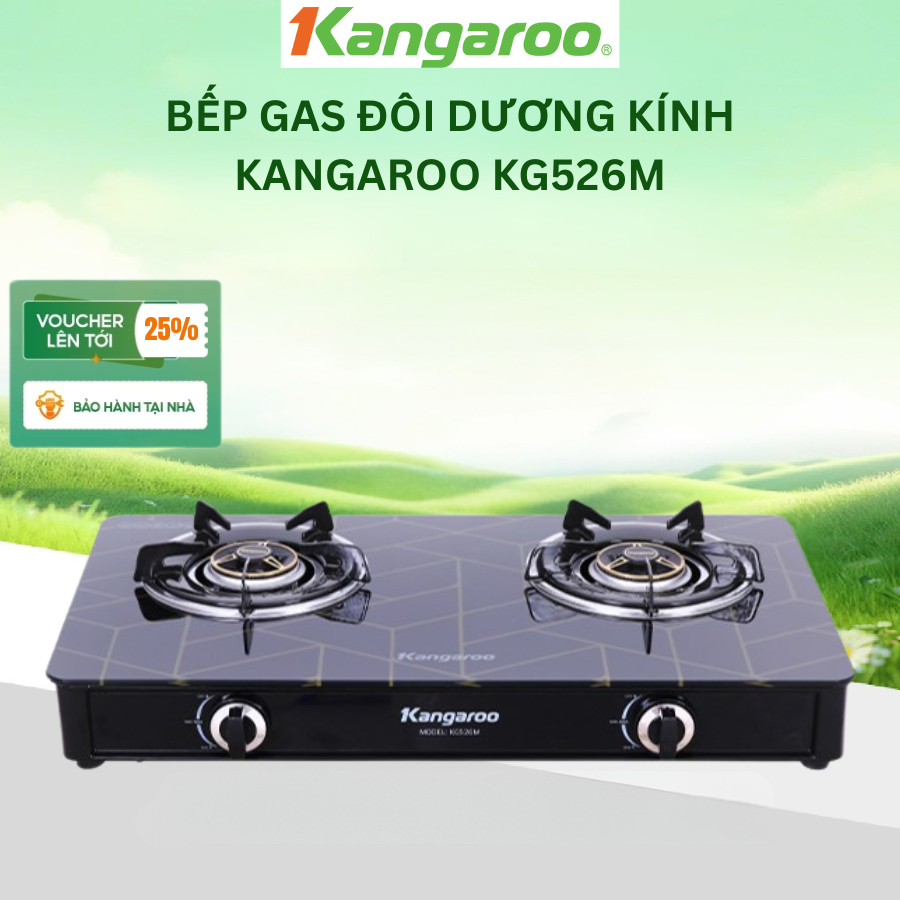 [BH 1 Năm] Bếp gas đôi dương kính Kangaroo KG526M - Hàng chính hãng