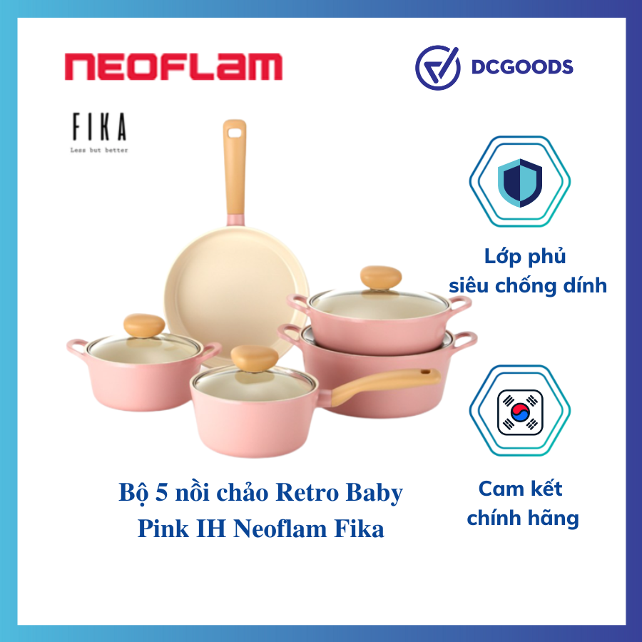 Bộ nồi 5 chiếc cảm ứng màu hồng Retro Baby Pink IH Neoflam Hàn Quốc. Hàng có sẵn, giao cho đơn vị vận chuyển ngay trong ngày.