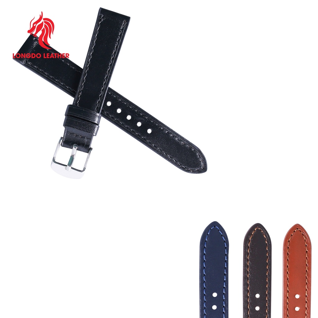 Dây da đồng hồ nữ màu đen - đủ size 12/14/16 - thương hiệu uy tín longdo leather - dau