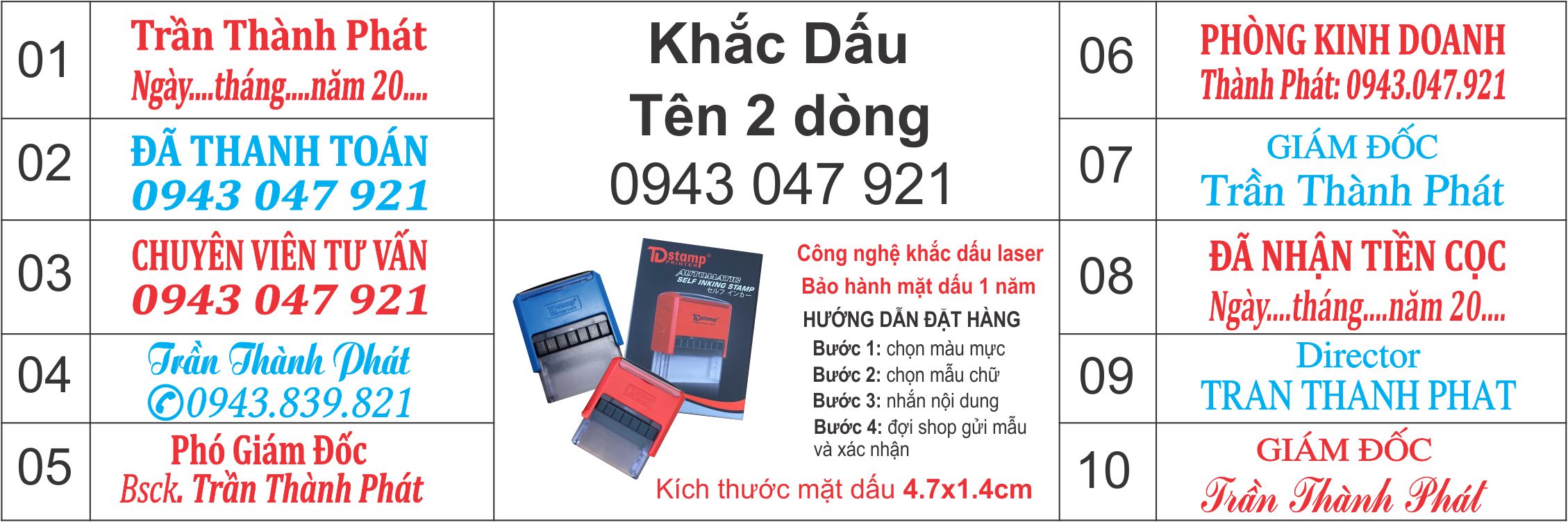 Khắc con dấu tên 2 dòng theo yêu cầu