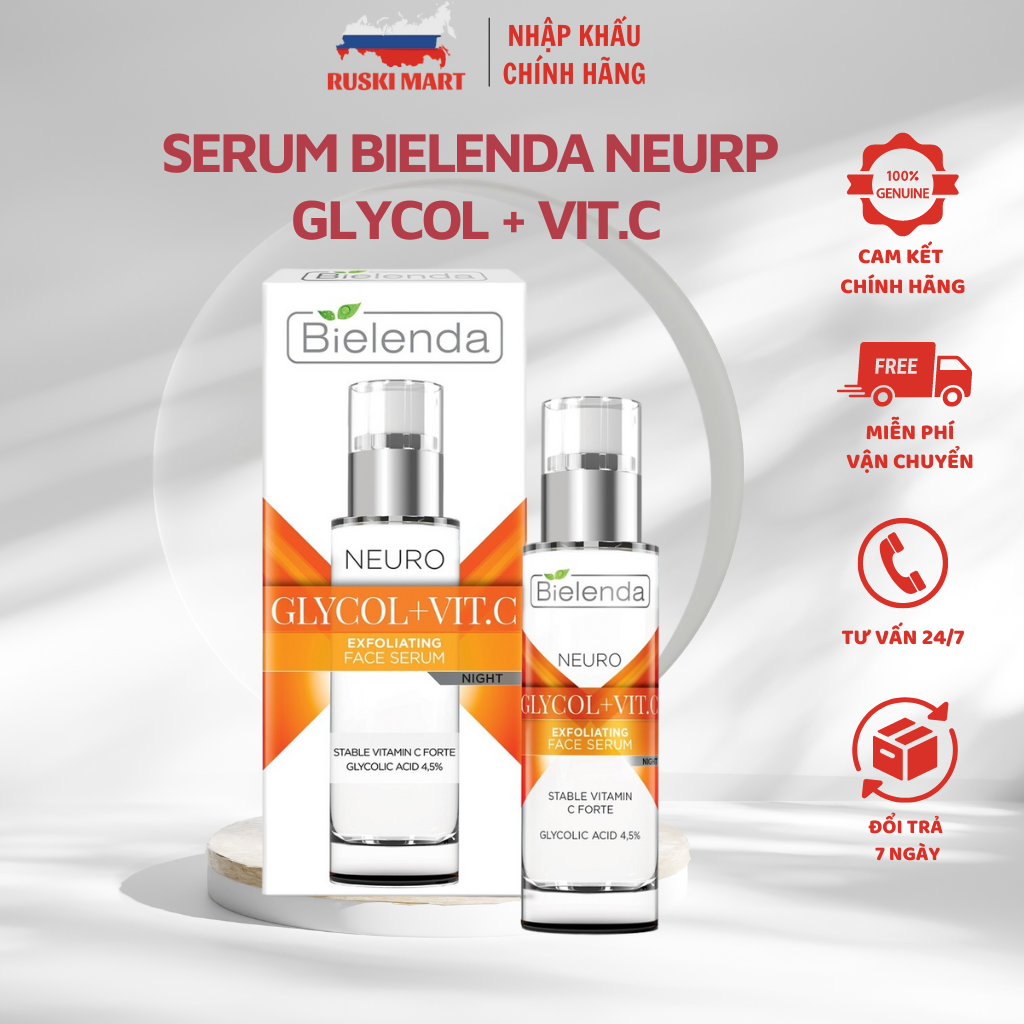 Serum Bielenda Neuro Glycol + Vit C Night 30ml - Tinh chất sáng da ban đêm giúp làm trắng da, chống lão hóa ban đêm - Ruski Mart