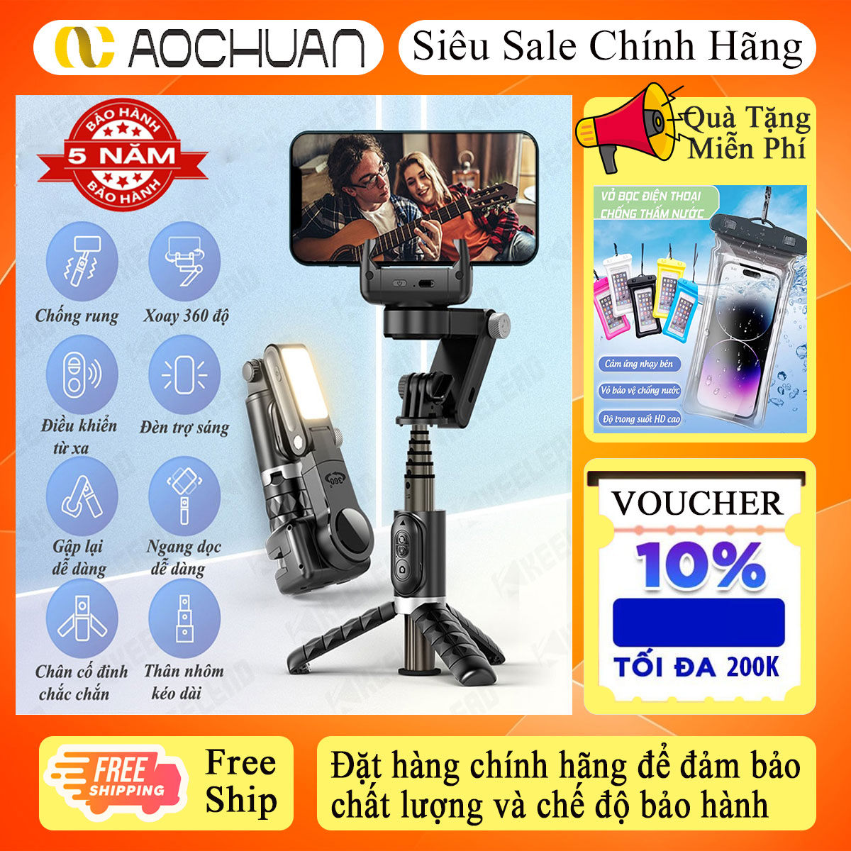 Tay Cầm Chống Rung Cho Điện Thoại Q18 Gimbal Stabilizer Gimbal Chống Rung Quay Video Chuyển Động Mượt Mà AOCHUAN