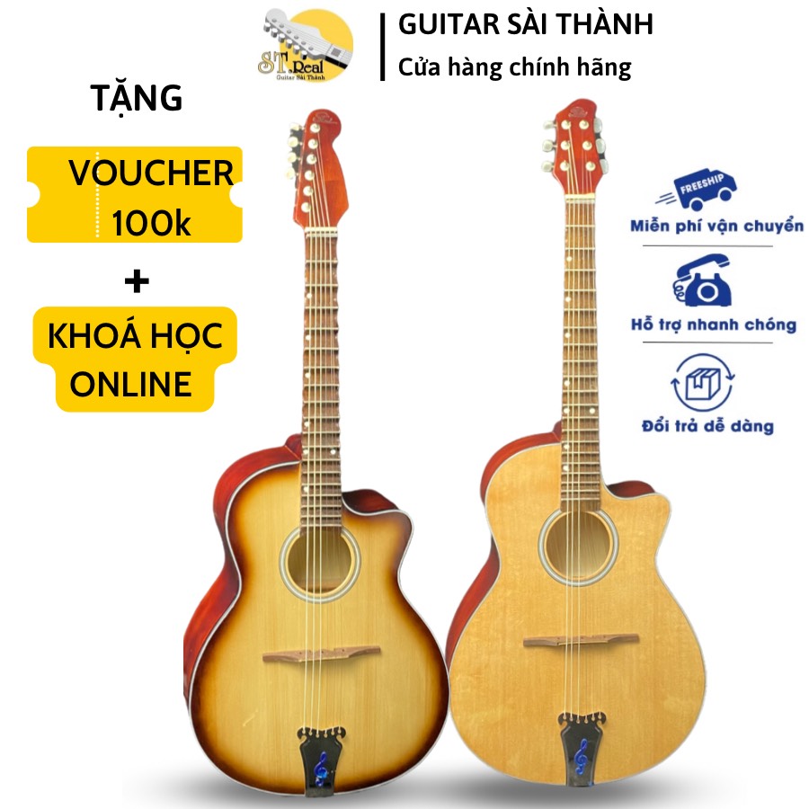 Đàn guitar vọng cổ phím lõm chính hãng st.real guitar sài thành mã st-vc70 chất liệu gỗ vân sam
