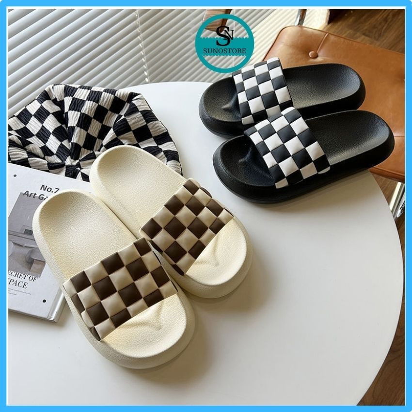 Dép Nữ Quai Ngang Kẻ Caro Đế Bánh Mì Thời Trang ,Dép Quai Ngang Nữ Mới 2022 Êm Chân  D04 SUNO STORE