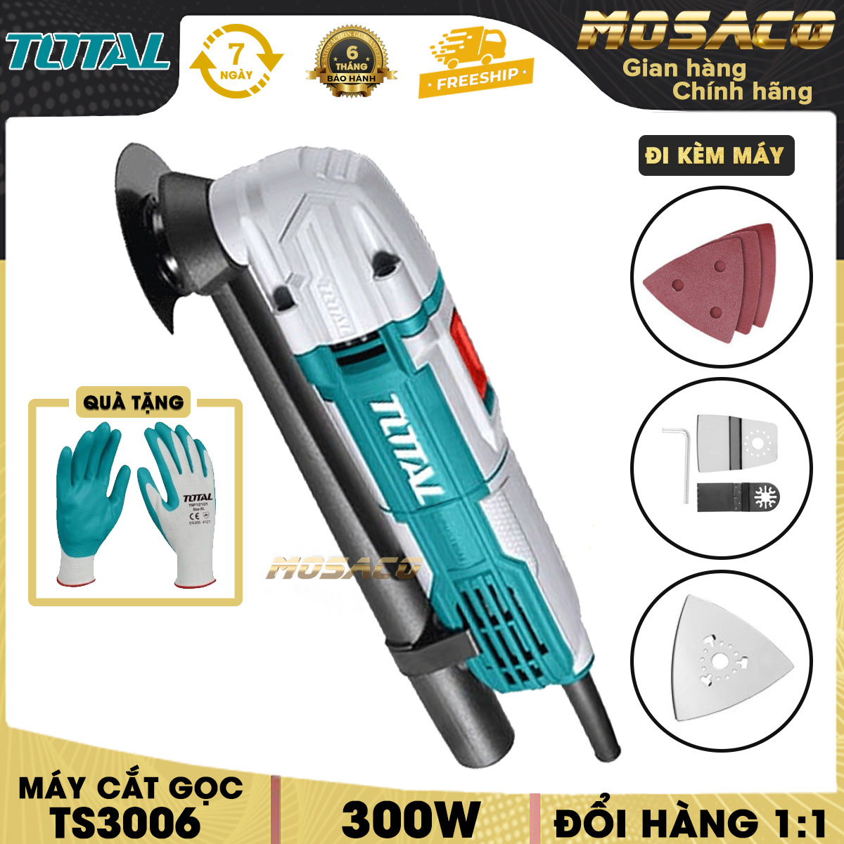 Máy cắt gọc đa năng total ts3006 300w kèm 1 dao cạo nhám, 1 lưỡi cắt, 1 lưỡi cưa phân khúc, 1 giấy nhám đồng bằng và 3 giấy nhám. mắt cắt cầm tay chức năng điều chỉnh tốc độ vỏ nhựa abs bền bỉ - mosaco