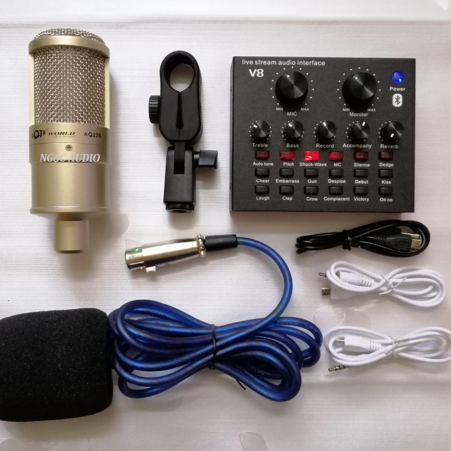 Combo thu âm live stream sound card v8 bluetooth micro s220