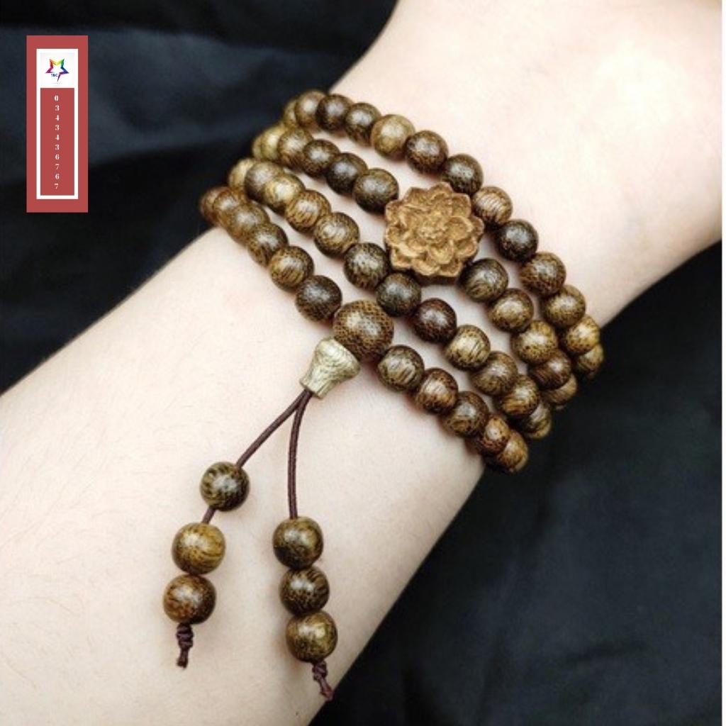 Vòng tay trầm hương tự nhiên chuỗi 108 hạt mĩx hoa sen, nam nữ đeo đeo đẹo, cỡ hạt 6/7/8mm, mang lại bình an, may mắn, phong thủy, gieo duyên cho người đeo
