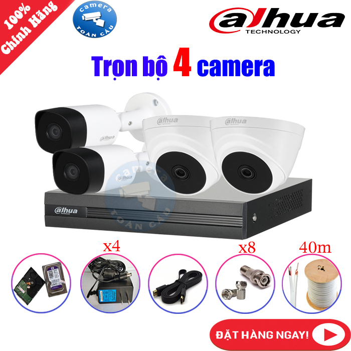 [HCM][Trả góp 0%]Trọn bộ 4 camera DAHUA chính hãng Full HD 1080p + ổ cứng HDD 500G + Đầu ghi DH-XVR1A04 - Camera Toàn Cầu
