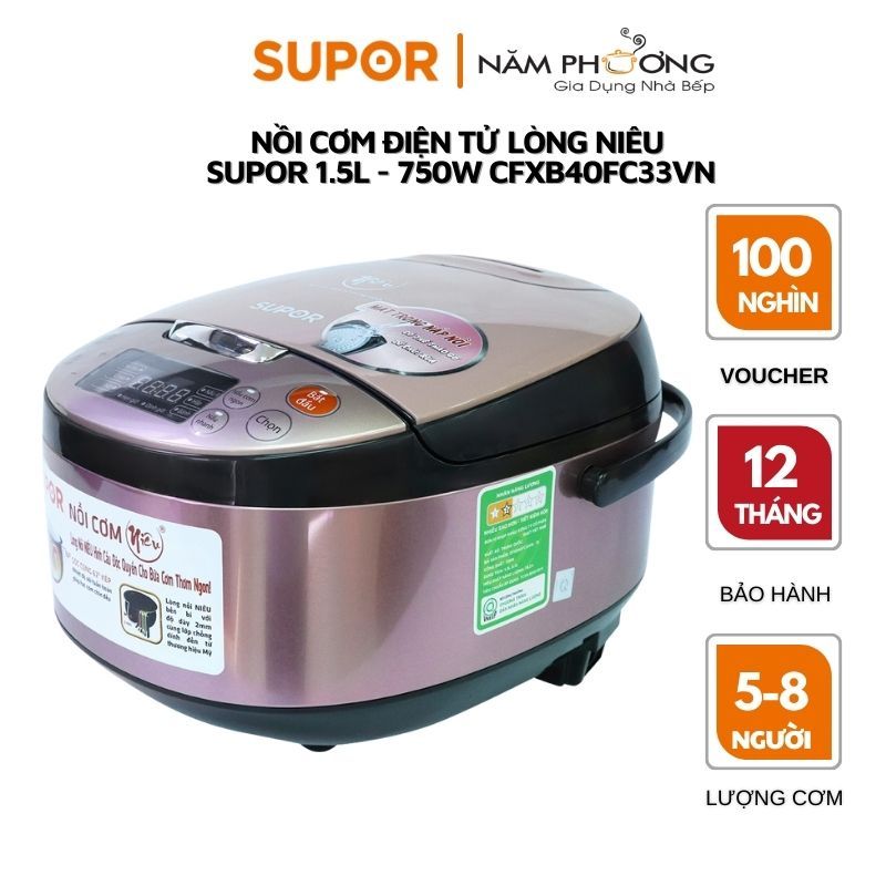 Nồi cơm điện tử lòng nồi Niêu Supor CFXB40FC33VN-75 1.5L