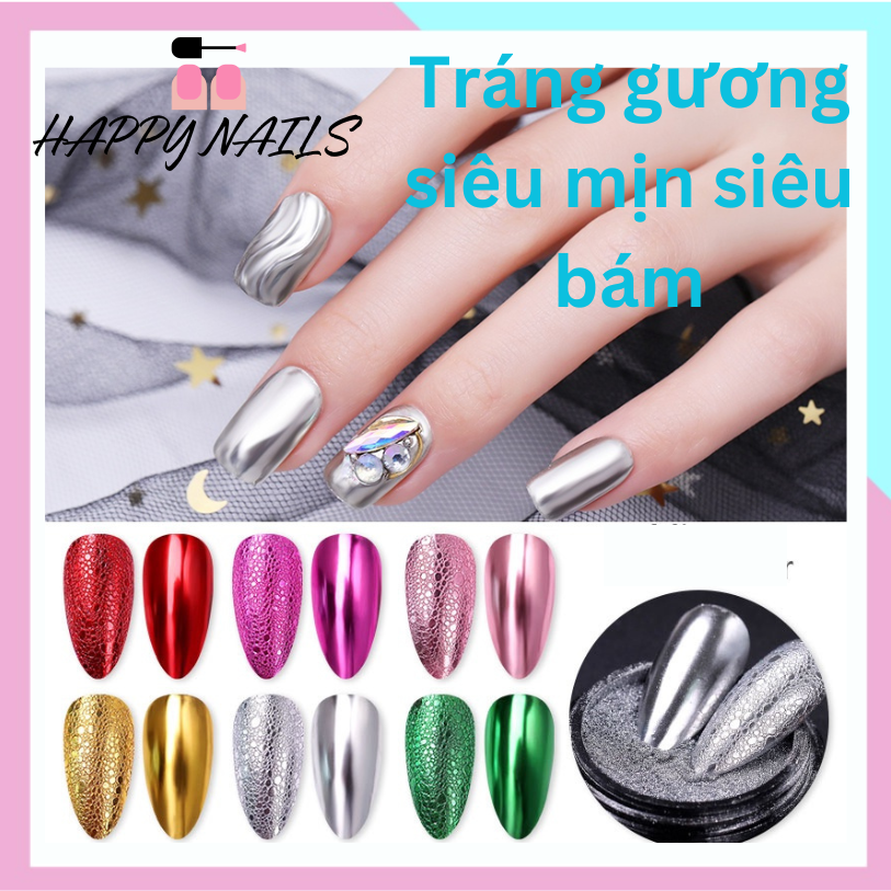 Bột tráng gương nén 2 màu Vàng Bạc, tráng gương nail - Bột tráng gương nén trang trí móng nails. Bột tráng gương cầu vồng mịn bám móng lên màu đẹp