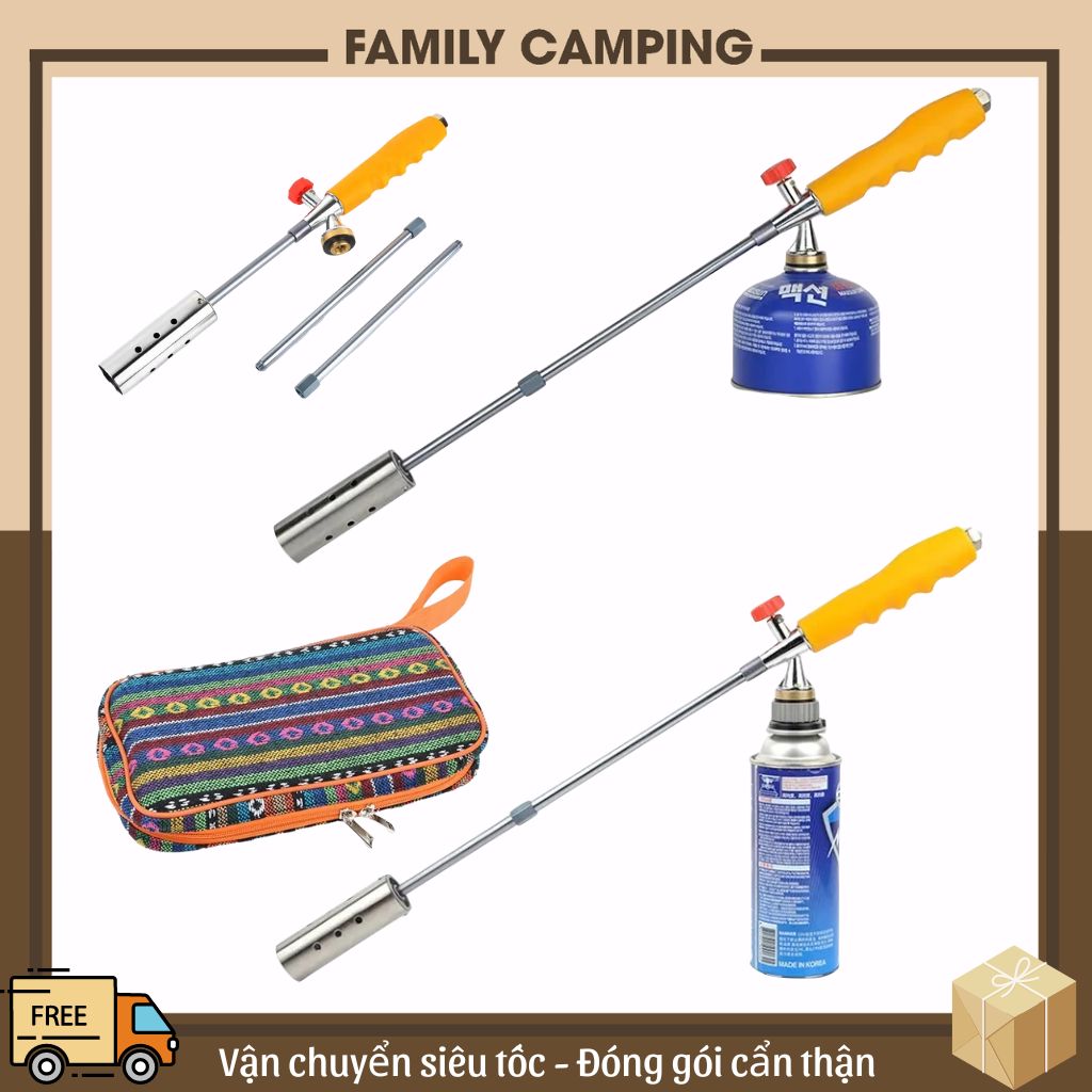 Bộ khò gas tay cầm dài điều chỉnh kích thước có túi đựng dùng nhóm lửa cắm trại dã ngoại