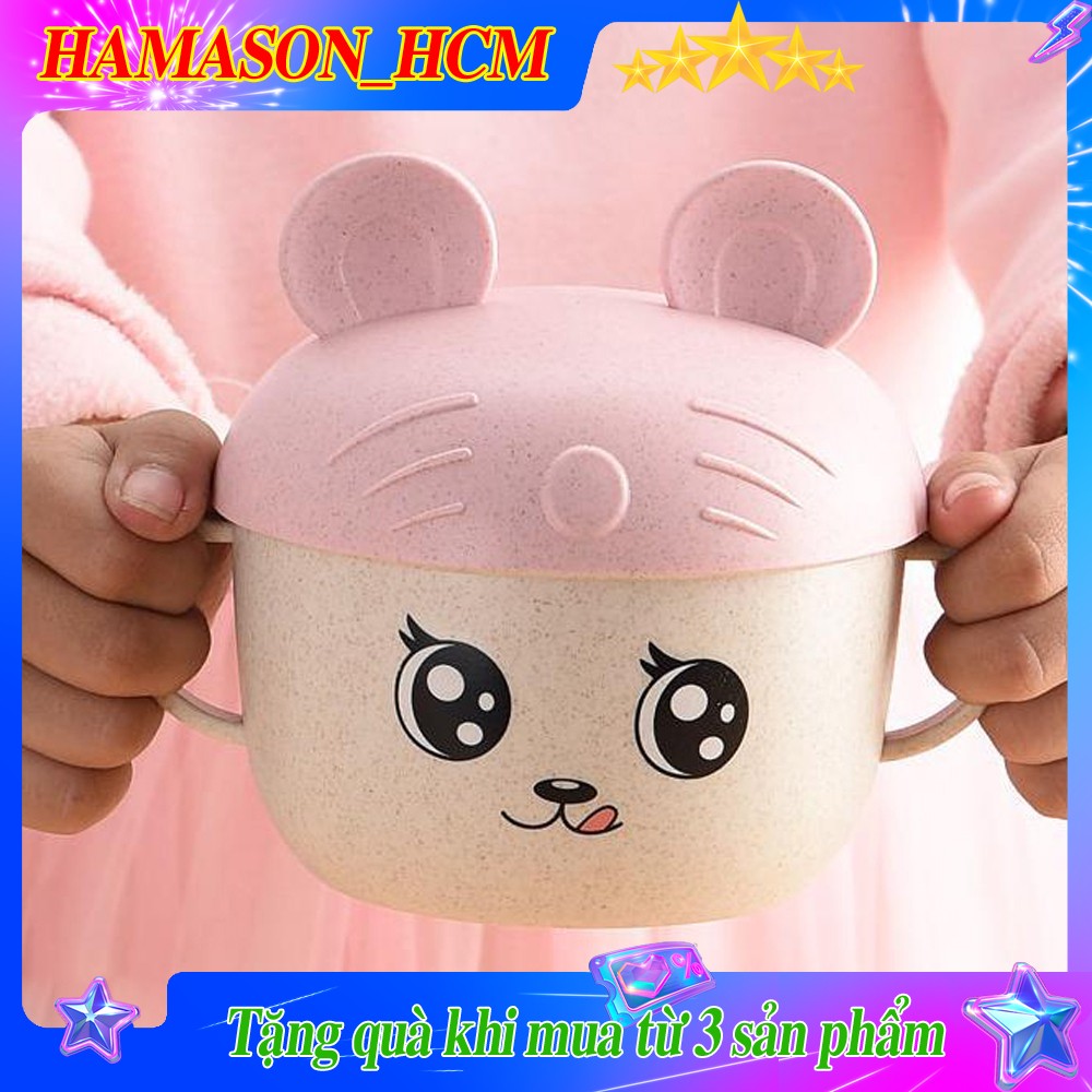 Chén Kèm Muỗng Ăn Dặm Cho Bé Làm Từ Lúa Mạch Có Nắp Hình Ngộ Nghĩnh - Màu Ngẫu Nhiên