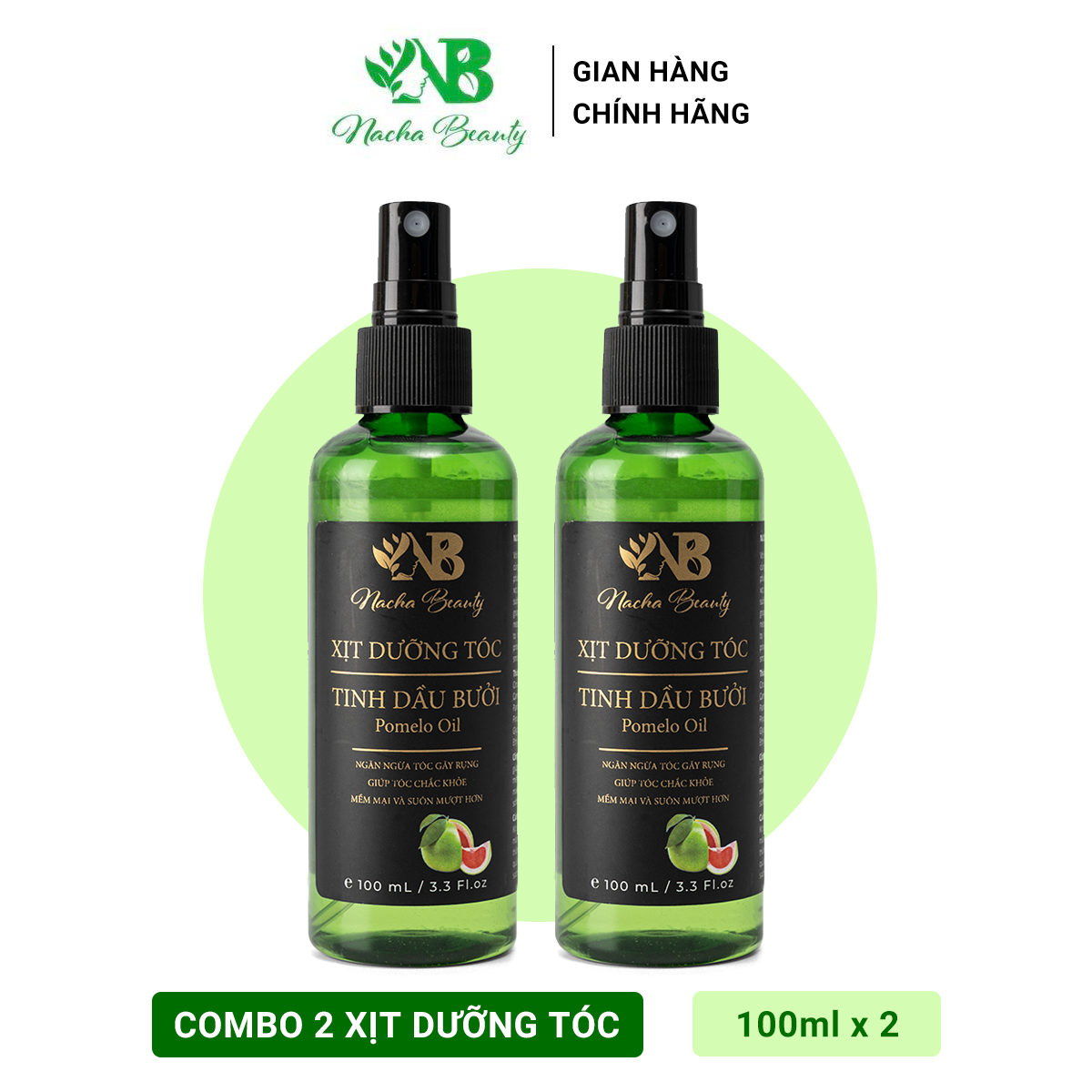 Bộ 2 chai Xịt Dưỡng tóc tinh dầu vỏ bưởi Pomelo Nacha Beauty 100ml , Giai pháp để có một mái tóc suôn mượt