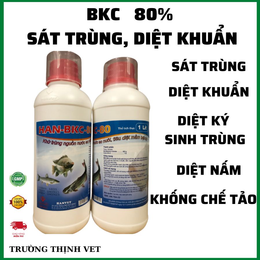  "Hoàn tiền đến 10%" BKC 80%  Sát trùng diệt khuẩn diệt ký sinh trùng tảo 1 lít. Thú y Trường Thịnh 