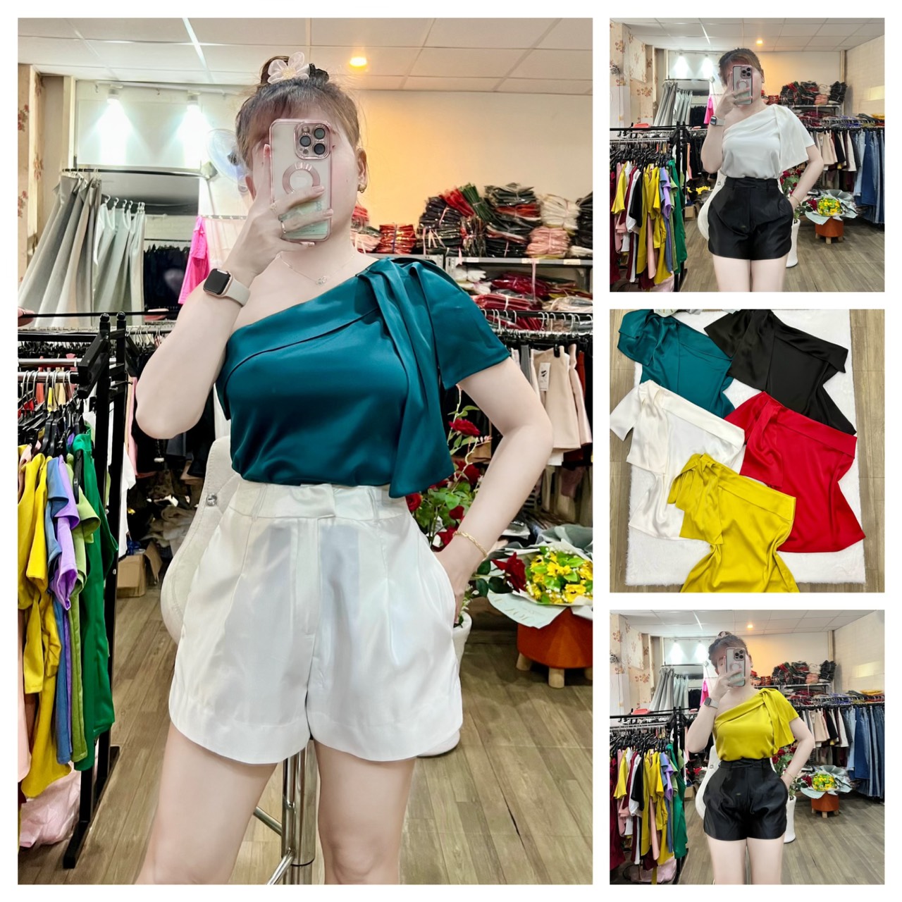 [HCM]HÌNH THẬT 100% ÁO LỤA NHẬT LỆCH VAI VẠT CHÉO