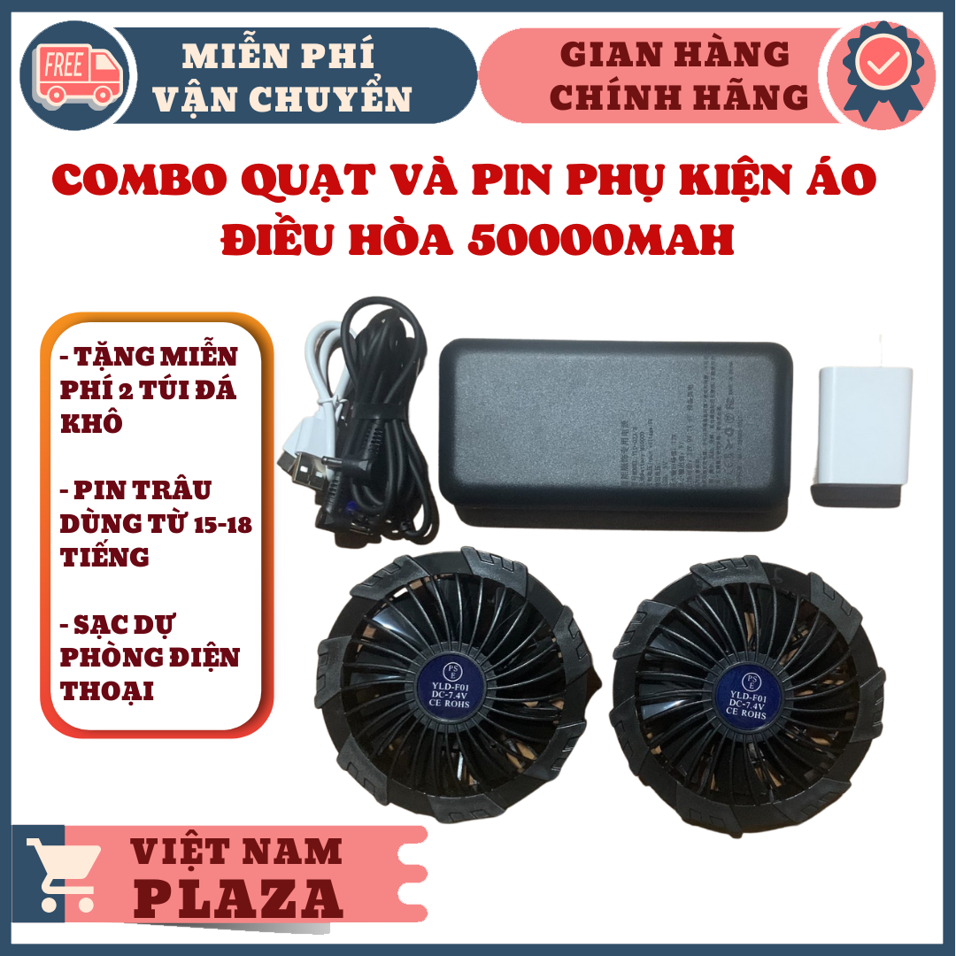 Bộ phụ kiện áo điều hòa Nhật bản 20000mAh, pin áo điều hòa 20000mAh, chạy 11-15h quạt áo điều hòa chính hãng Akita bảo hành 12 tháng