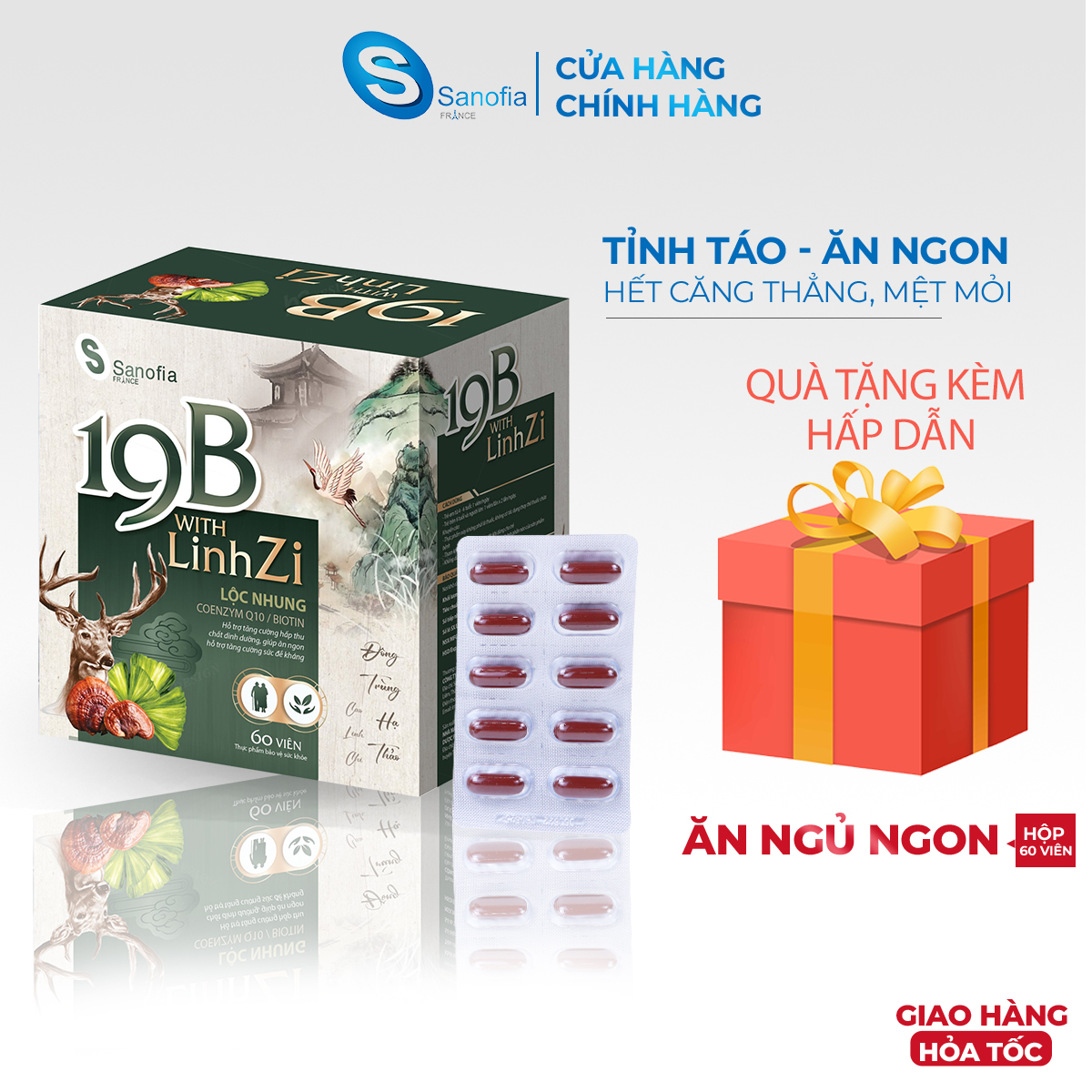 Viên Ăn Ngon Ngủ Ngon 19B With Linhzi Vỉ 60 viên từ thảo dược bồi bổ cơ thể, tăng đề kháng, ăn ngon, giảm căng thẳng