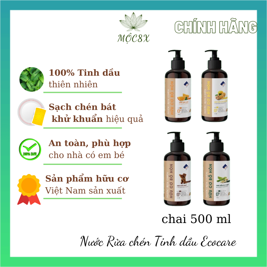 Nước rửa chén bồ hòn hương sả chanh quế gừng cam ecocare, sạch bát an toàn từ chiết xuất thiên nhiên - mộc8x