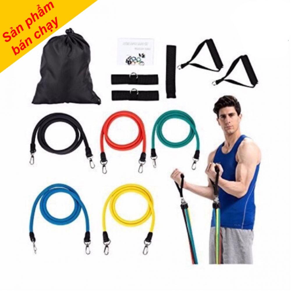 Bộ dây cao su đàn hồi kháng lực ngũ sắc 11 món tập gym tiện ích, dây ngũ sắc tập, dây ngũ sắc đa năng, dây ngũ sắc tập gym, dây ngũ sắc tập thể hình