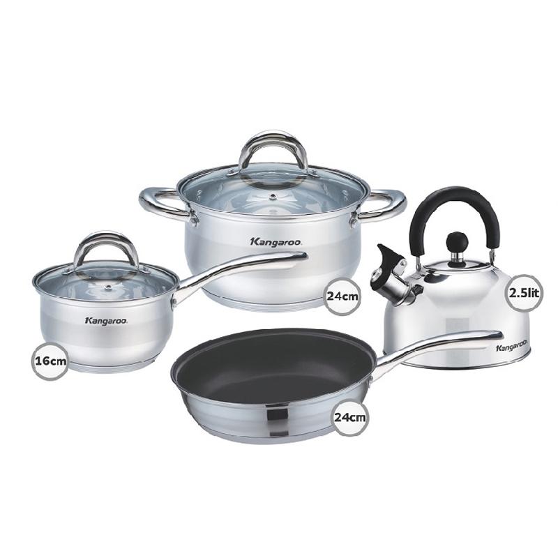 Bộ inox nồi chảo quánh ấm bếp từ kangaroo kg998m
