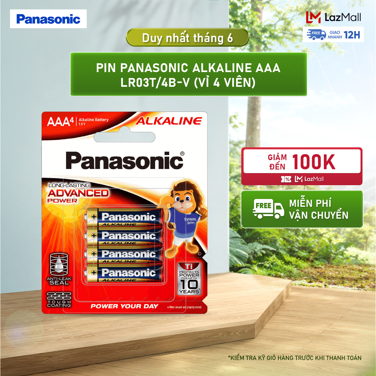 Vỉ 4 viên Pin Panasonic Alkaline AAA LR03T/4B-V – Hàng Chính Hãng